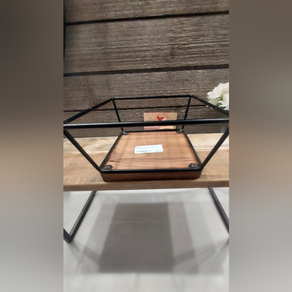 Black Metal and Wood Display Stand